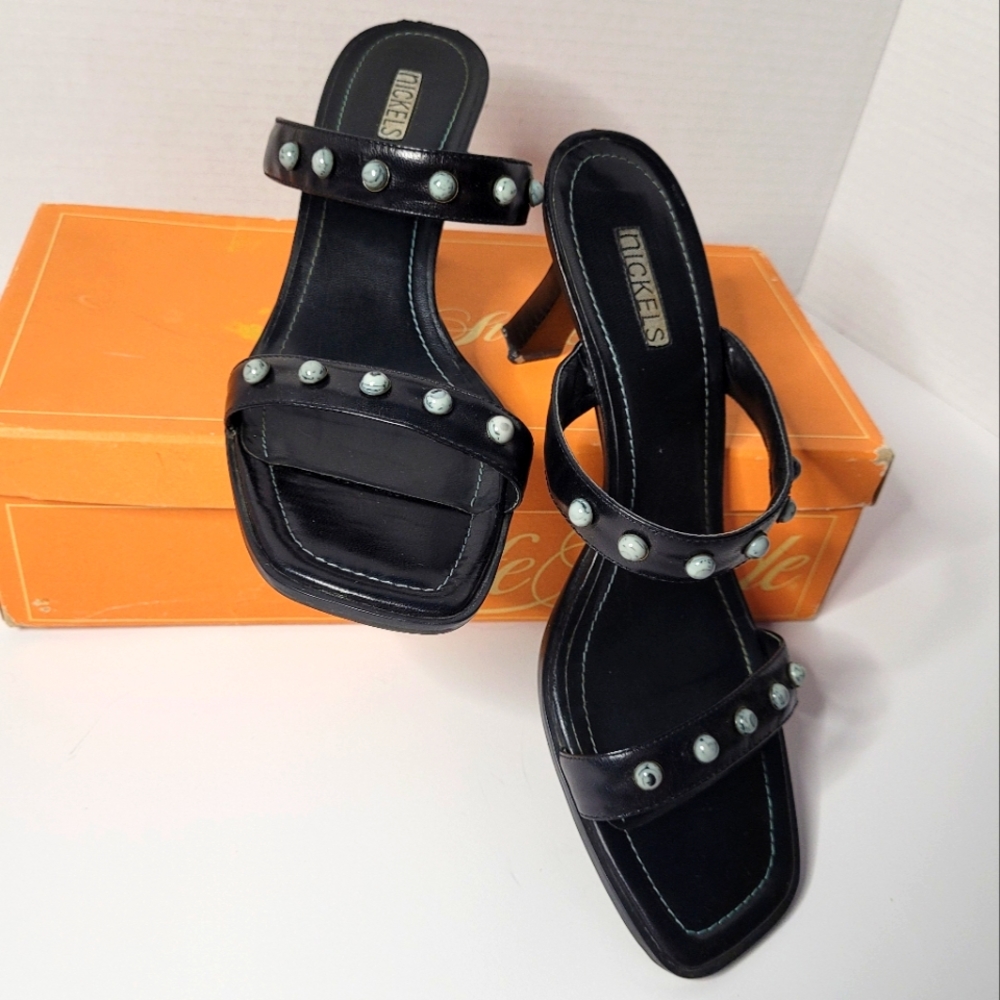 Strappy Heels with Studs Vintage Nickels 3 inch heels size 9.5